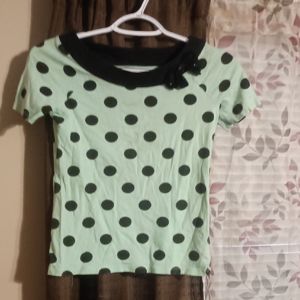 Justice Green and Black Polka Dot Tee